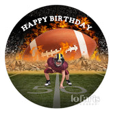 Fond d'anniversaire rond de joueur de garçon de thème de football américain